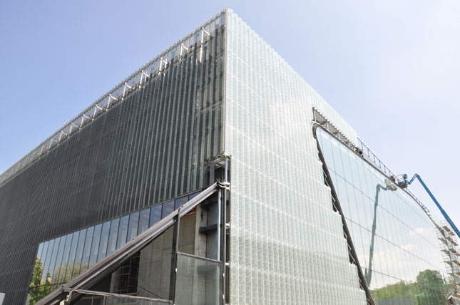 View of the Museum building, showing the group entrance and what is the largest glass window in Poland (Photo Credit: Marek Łoś)