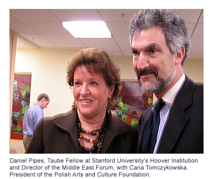 Daniel Pipes, Taube Fellow at Stanford University's Hoover Institution and Director of the Middle East Forum, with Caria Tomczykowska. President of the Polish Arts and Culture Foundation.